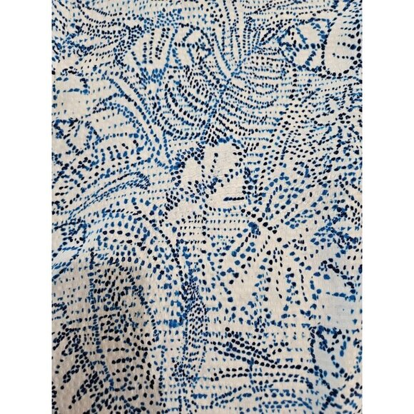 Parker Medium Silk 3/4 Sleeve Beverly Blouse Botanical Dots Floral Blue White - Picture 8 of 11